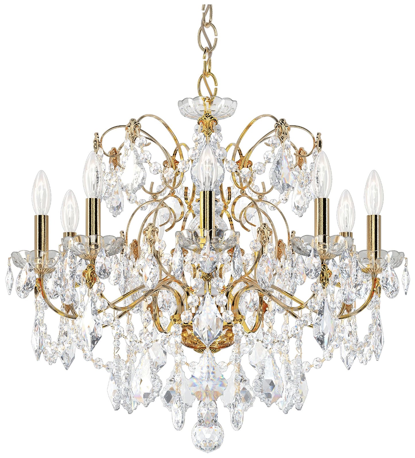 Century 22"H x 26"W 9-Light Crystal Chandelier in Polished Gold