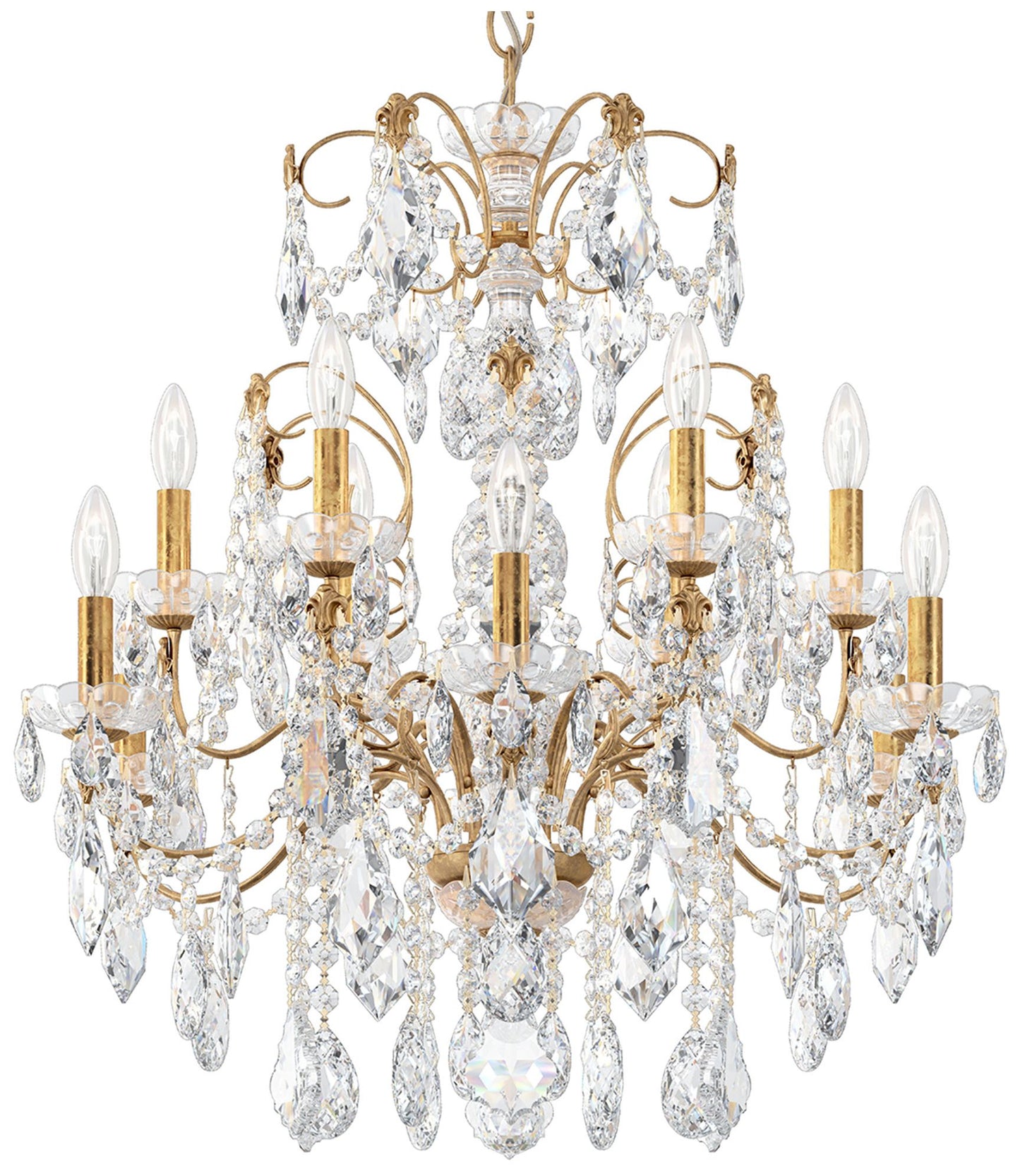 Century 29.5"H x 30"W 12-Light Crystal Chandelier in French Gold