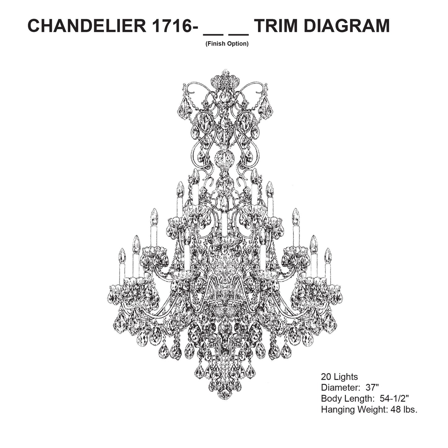 Century 54.5"H x 37"W 20-Light Crystal Chandelier in Etruscan Gol