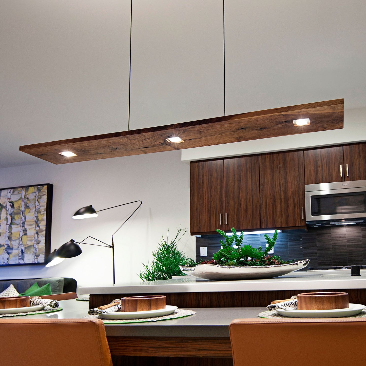 Cerno Vix 48" Wide Oiled Walnut LED Kitchen Island Light Pendant