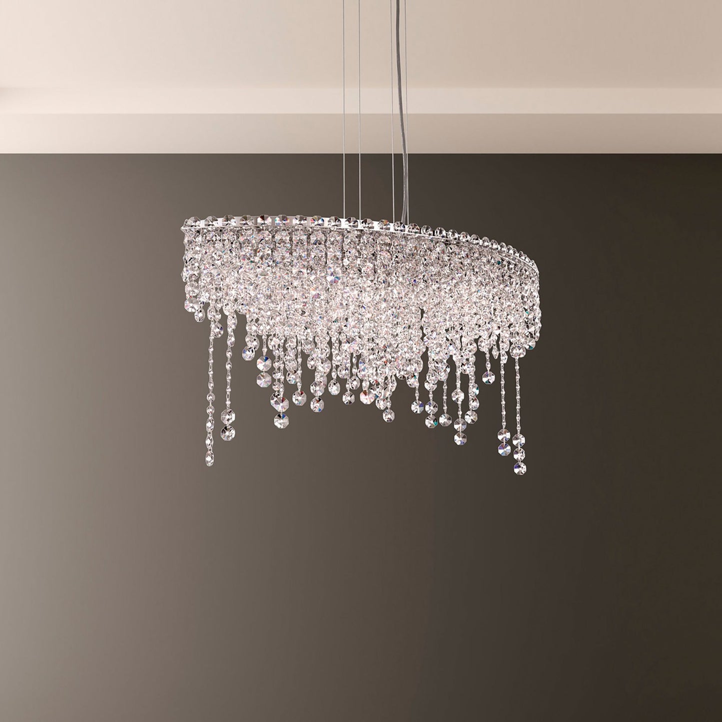Chantant 16.5"H x 33"W 6-Lt Crystal Linear Pendant in Pol Stainle