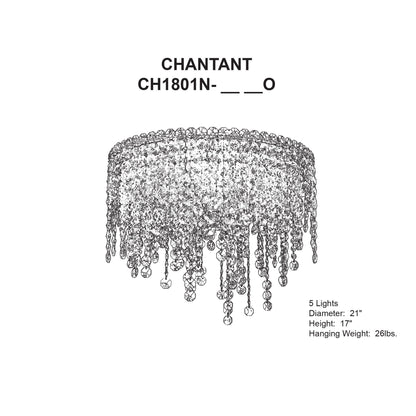 Chantant 17"H x 21"W 5-Light Crystal Flush in Pol Stainless Steel