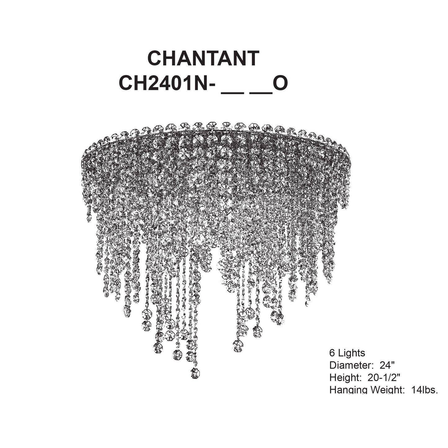 Chantant 20.5"H x 24"W 6-Light Crystal Flush in Pol Stainless Ste