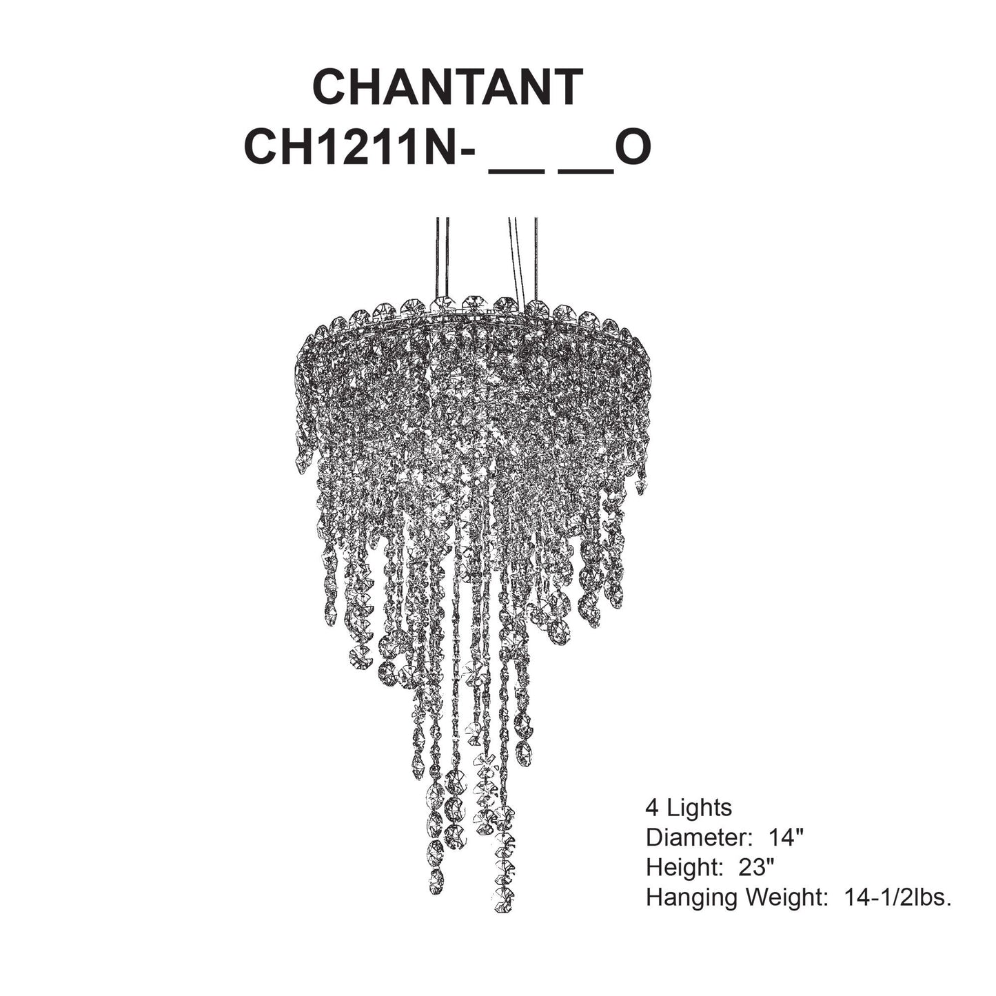 Chantant 23"H x 14"W 4-Light Crystal Pendant in Polished Stainles