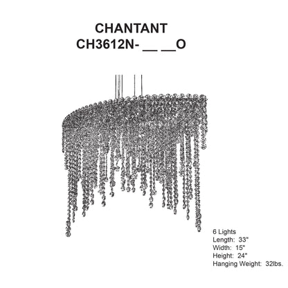 Chantant 24"H x 33"W 6-Light Crystal Linear Pendant in Pol Stainl