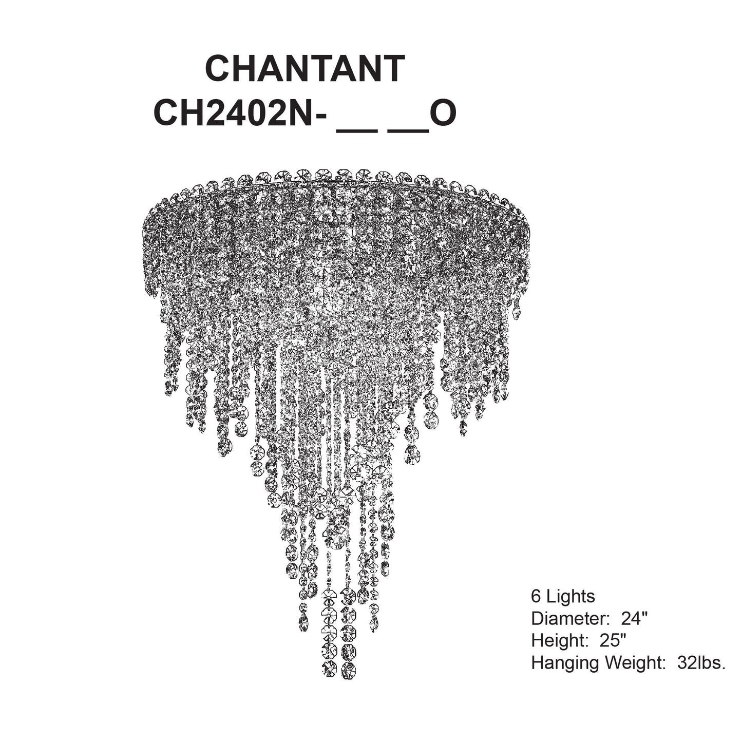Chantant 28.5"H x 24"W 6-Light Crystal Flush in Pol Stainless Ste