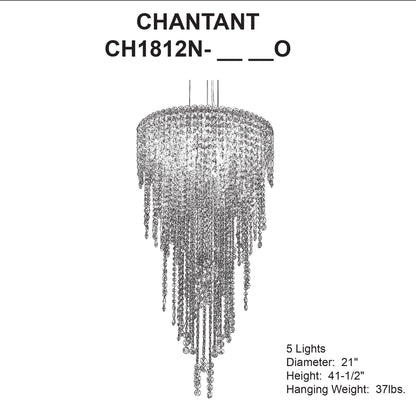 Chantant 41.5"H x 21"W 5-Light Crystal Chandelier in Pol Stainles
