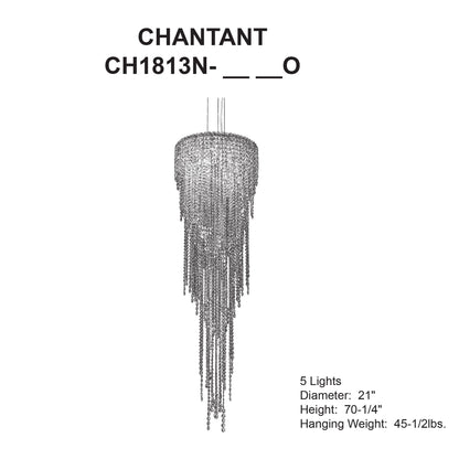 Chantant 70.3"H x 21"W 5-Light Crystal Chandelier in Pol Stainles