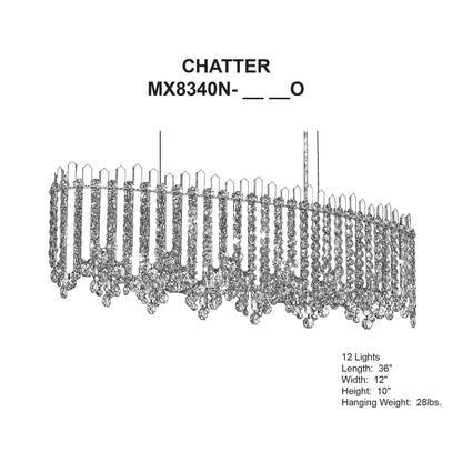 Chatter 10"H x 36"W 12-Light Crystal Linear Pendant in Gold Mirro