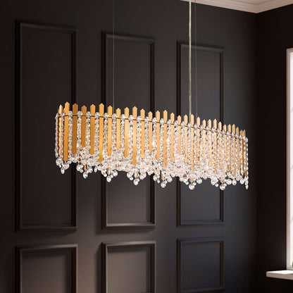 Chatter 10"H x 36"W 12-Light Crystal Linear Pendant in Gold Mirro