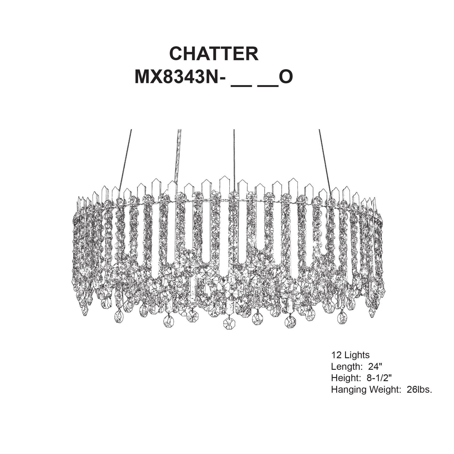 Chatter 8.5"H x 24"W 12-Light Crystal Pendant in Gold Mirror