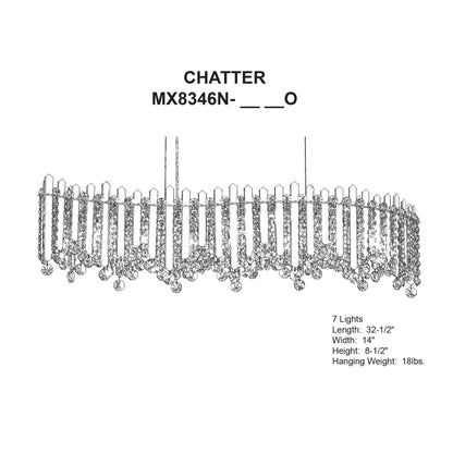 Chatter 8.5"H x 32.5"W 7-Lt Crystal Linear Pendant in Pol Stainle
