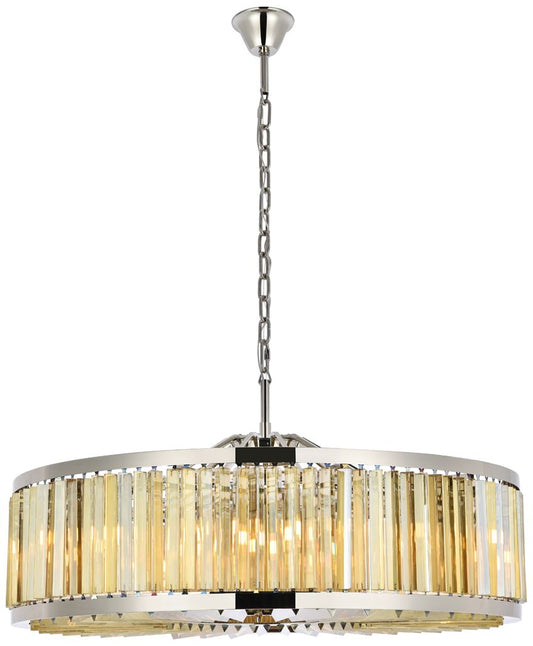 Chelsea 10 Light Polished Nickel Chandelier Golden Teak