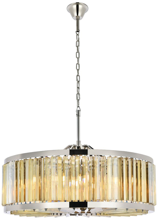 Chelsea 10 Lt Polished Nickel Chandelier Golden Teak