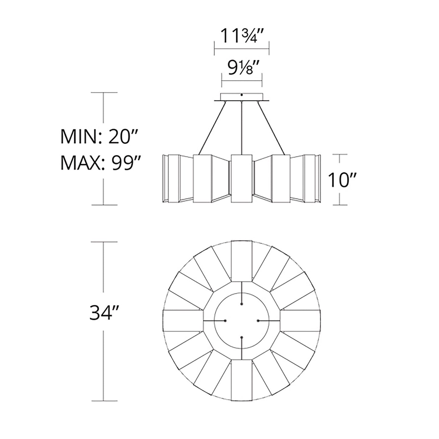 Chronos 34" Wide Twelve Light Modern Chandelier in Black