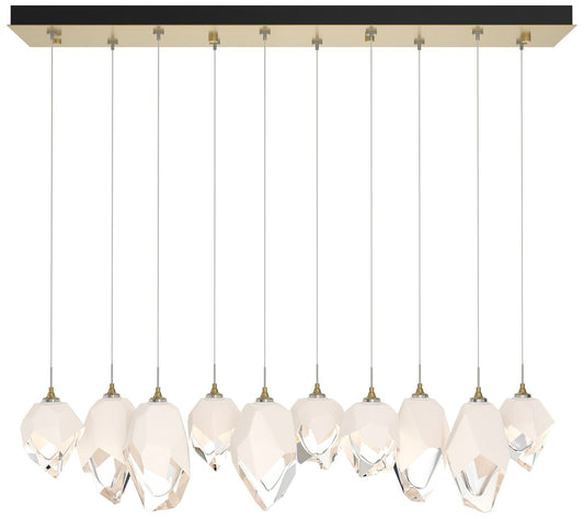 Chrysalis 10.1"W 10-Light Mixed White Crystal Modern Brass Long Pendan