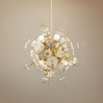 Circulo 30" Wide Satin Brass Starburst Pendant Light