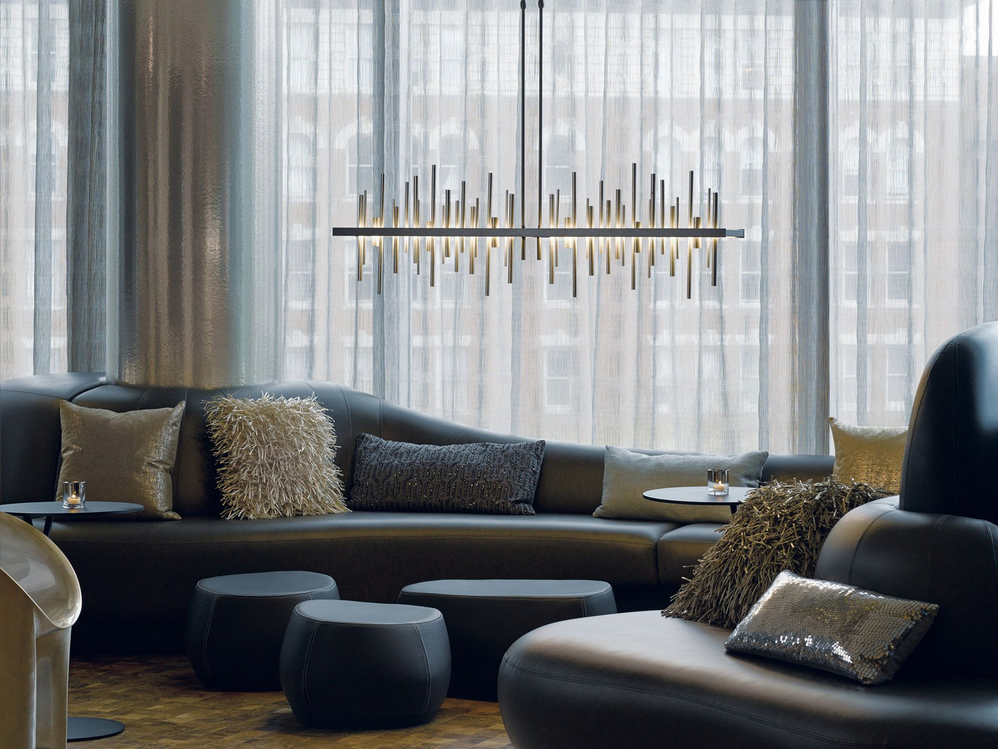 Cityscape 51.9" Wide Large Dark Smoke And Vintage Platinum LED Pendant