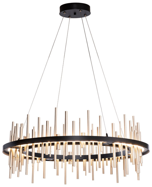 Cityscape Circular LED Pendant - Black - Gold Accents - Standard Height