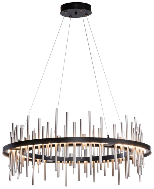 Cityscape Circular LED Pendant - Black - Platinum Accents - Standard Height