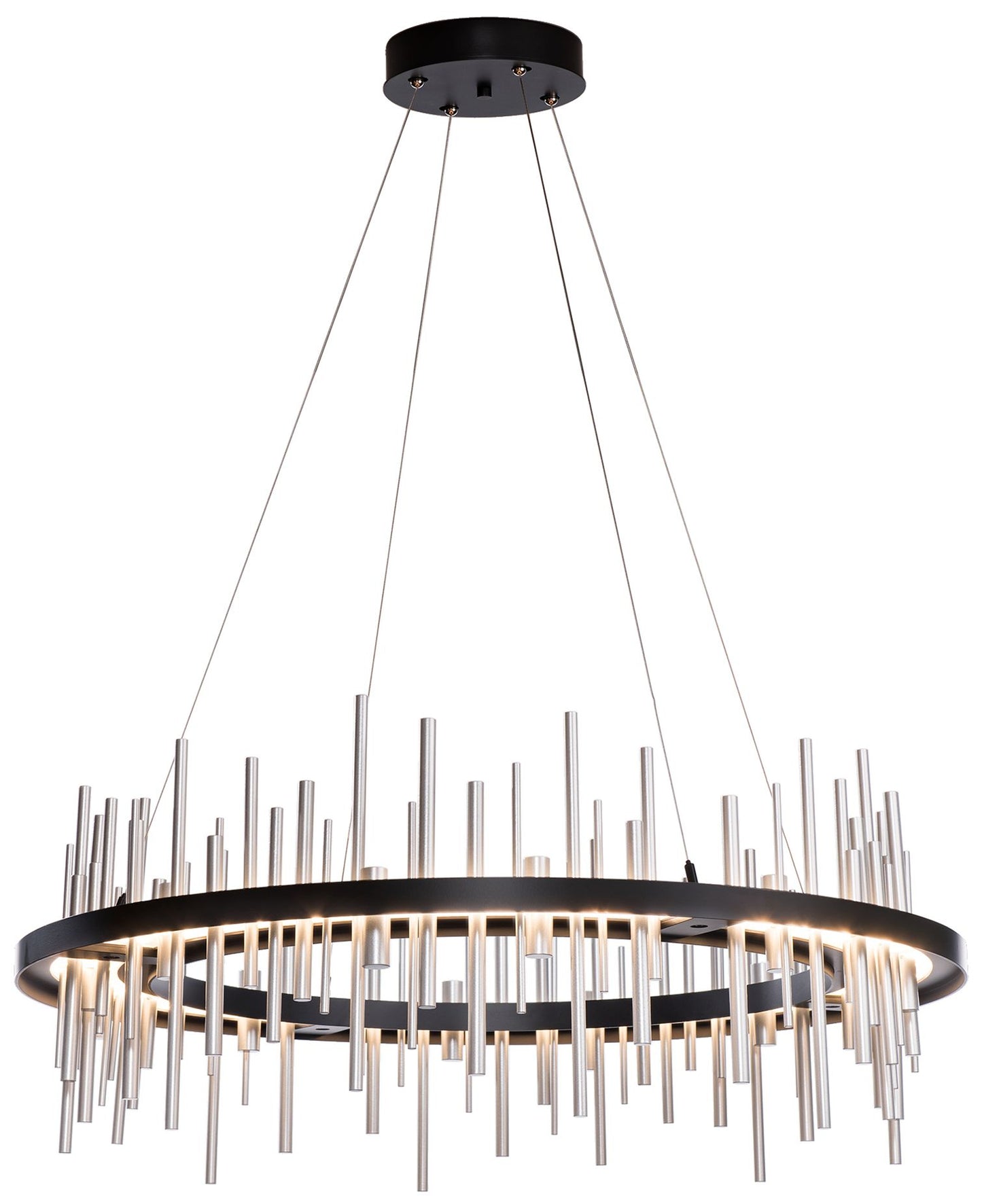 Cityscape Circular LED Pendant - Black - Sterling Accents - Standard Height