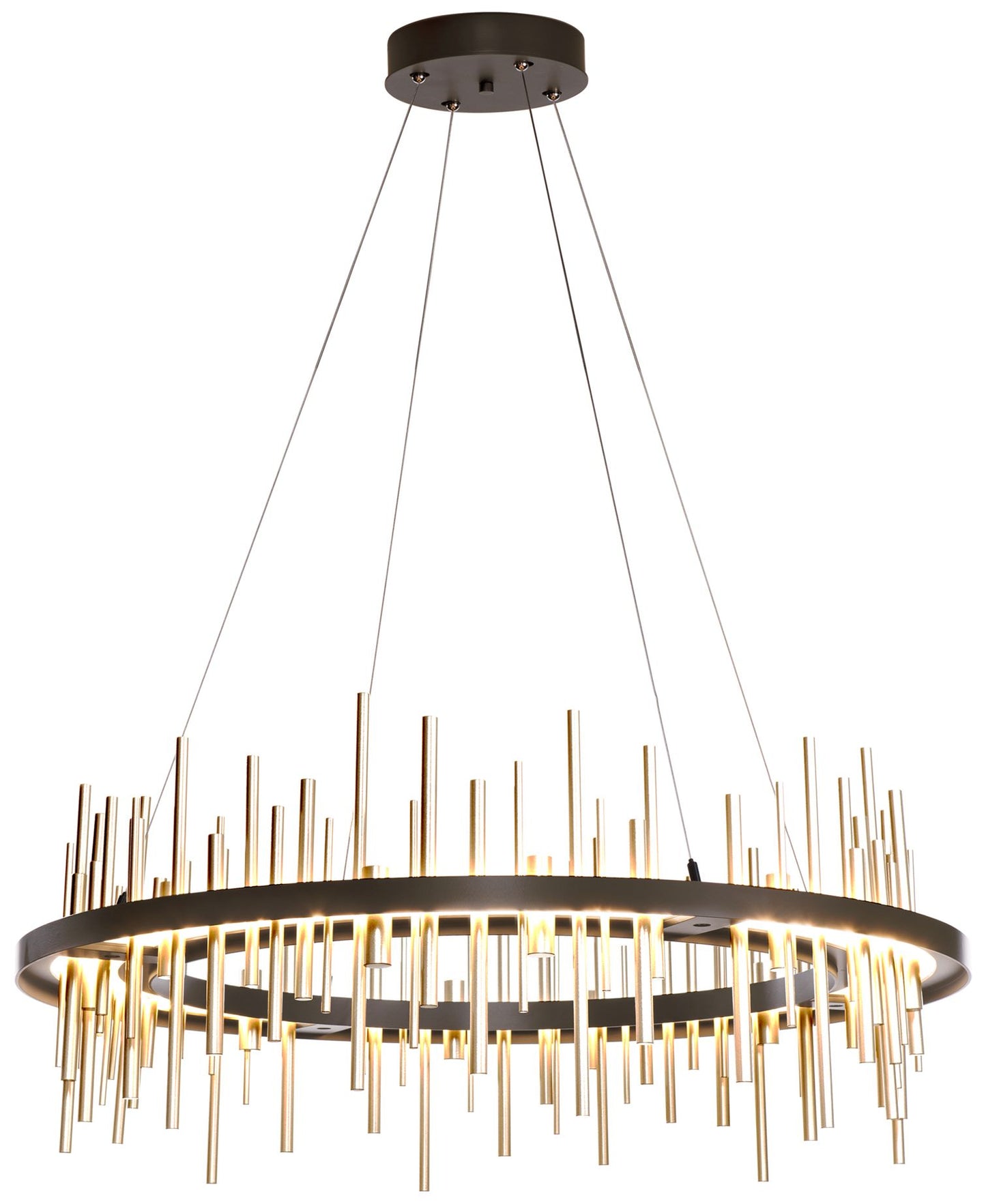 Cityscape Circular LED Pendant - Bronze - Brass Accents - Standard Height