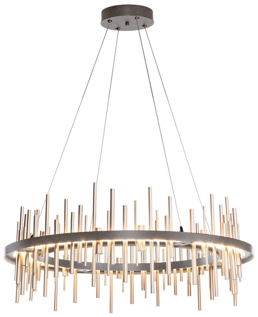 Cityscape Circular LED Pendant - Iron - Gold Accents - Standard Height