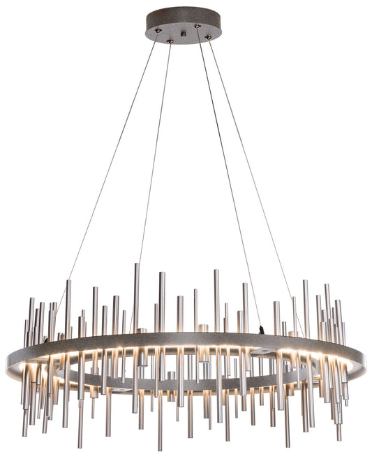 Cityscape Circular LED Pendant - Iron - Platinum Accents - Standard Height