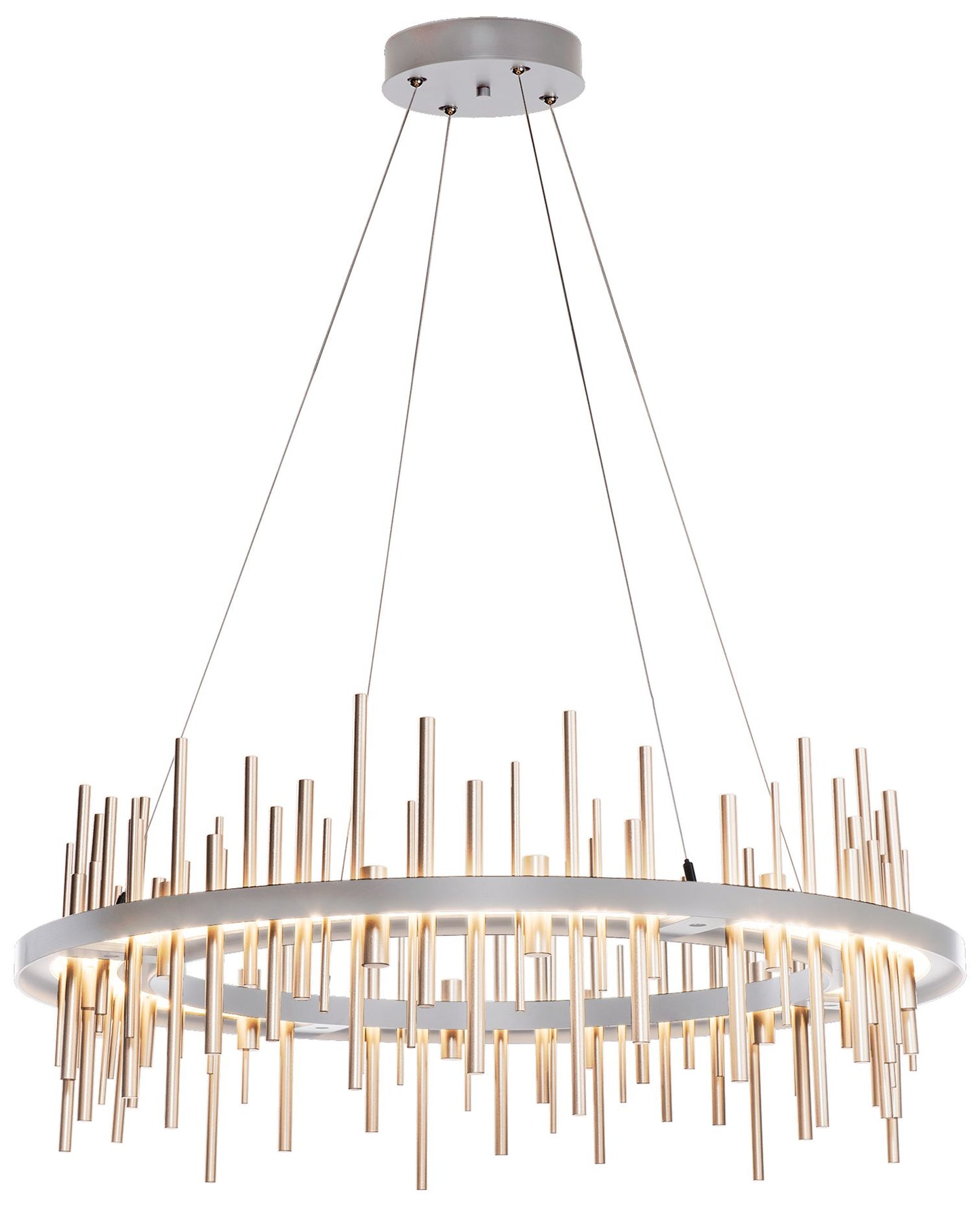 Cityscape Circular LED Pendant - Platinum - Gold Accents - Standard Height