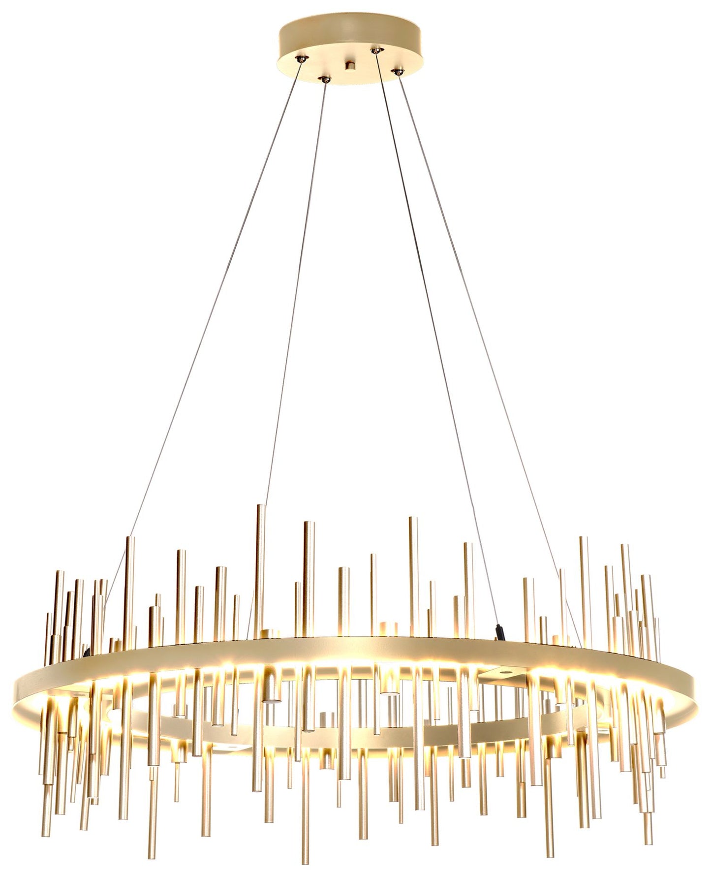 Cityscape Circular LED Pendant - Sterling - Brass Accents - Standard Height