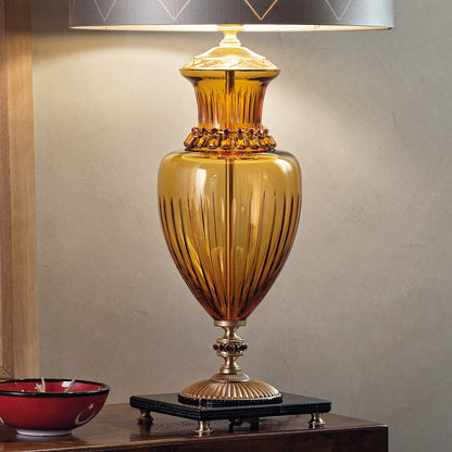 Classic Amber Glass Table Lamp With Amber Stones