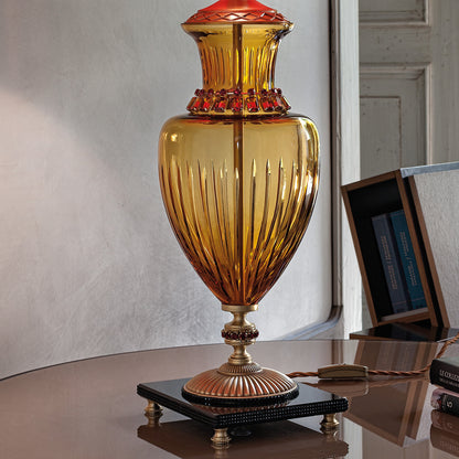 Classic Amber Glass Table Lamp With Ruby Stones