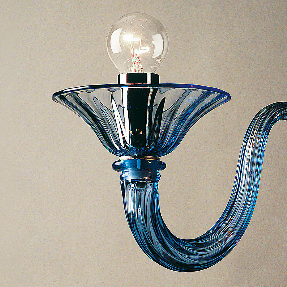 Classic Blue Glass Ribbed Detail Wall Light