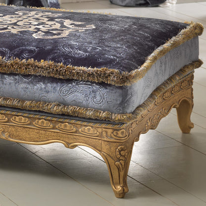 Classic Blue Velvet Upholstered Footstool