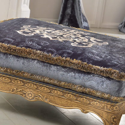 Classic Blue Velvet Upholstered Footstool