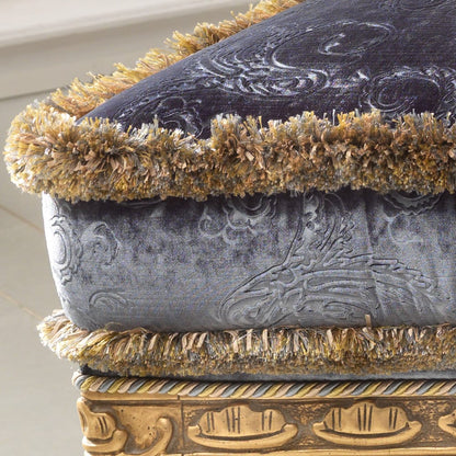 Classic Blue Velvet Upholstered Footstool