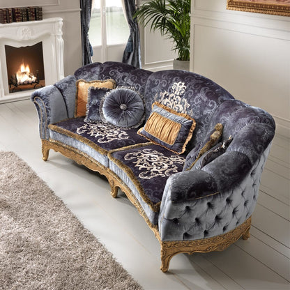 Classic Curved Blue Velvet Upholstered Sofa