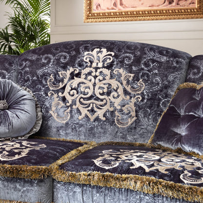 Classic Curved Blue Velvet Upholstered Sofa