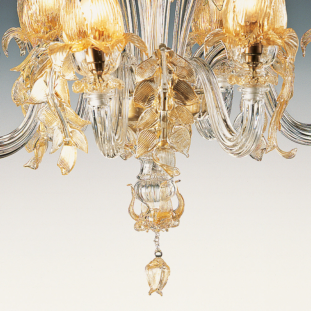 Classic Floral Gold Glass Chandelier