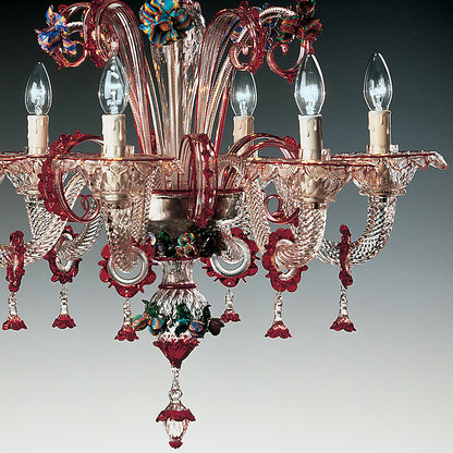 Classic Glass Chandelier With Red Floral Detailing