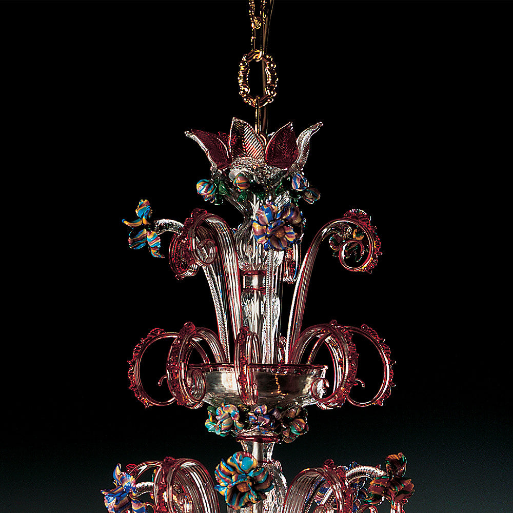 Classic Glass Chandelier With Red Floral Detailing