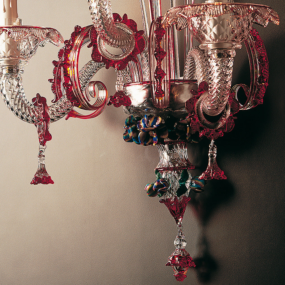 Classic Glass Wall Light With Red Floral Detailing