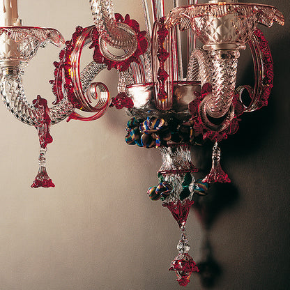 Classic Glass Wall Light With Red Floral Detailing