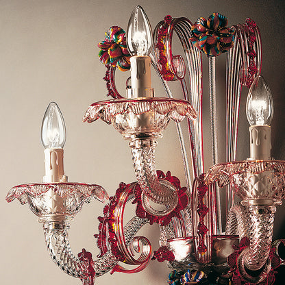 Classic Glass Wall Light With Red Floral Detailing