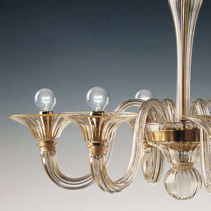 Classic Gold Glass Ribbed Detail Chandelier