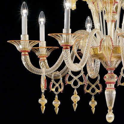 Classic Ornate Gold And Red Glass Chandelier