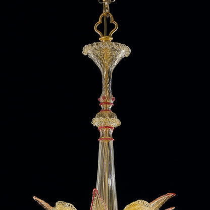 Classic Ornate Gold And Red Glass Chandelier