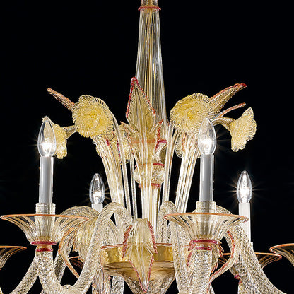 Classic Ornate Gold And Red Glass Chandelier