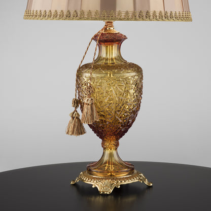 Classic Style Faceted Amber Crystal Table Lamp