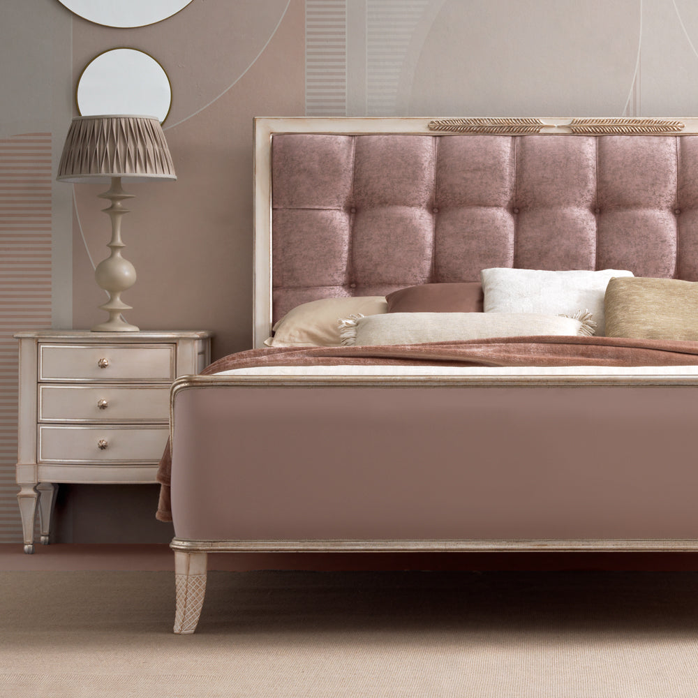 Feather Design Button Upholstered Sleigh Bed